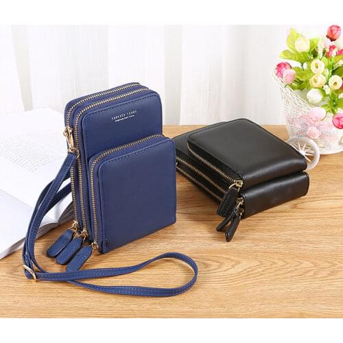 Besegad Solid PU Leather Crossbody Bag Phone Bag Clutch Bag Card Bag Wallet Bag 2/3 Layer Storage Zipper for Women Girls Gifts