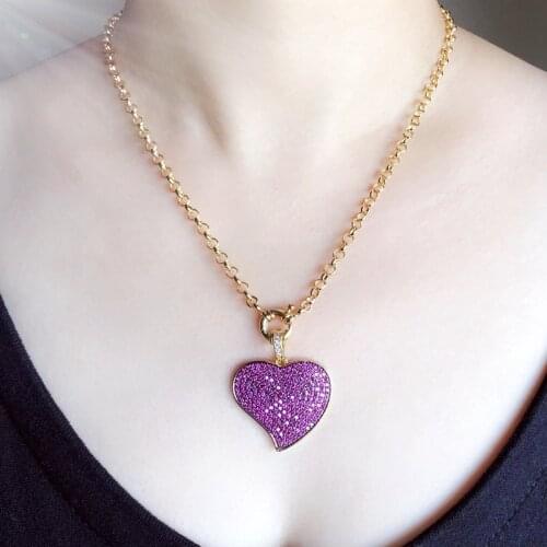 Cubic Zircon Big Heart Pendant Necklace For Women Gold Color Chain Crystal Peach Heart Punk Choker CZ Fashion Party Jewelry 2020