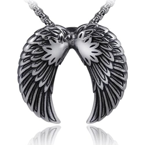 Fashion Vintage Stainless Steel Eagle Wings Pendant Necklace Antique Gothic Feather Silver Color Male Jewelry Accessories LN3016