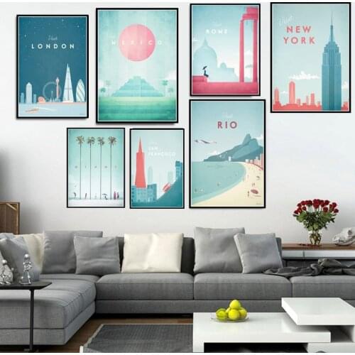 Poster Prints Painting Minimalist New York Travel City London Los Angeles Mexico Wall Art Pictures Home Decor schilderij obrazy