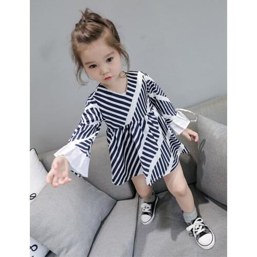 Girls Dress 2017 New autumn flare sleeve Girls Clothes vintage stripe Princess Dress Children toddler kids clothing