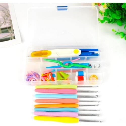 1 Set Portable Crochet Set Handmade Crochet Tool Woven Crochet Set Combination Box Metal Aluminum Yarn Needle Home Sewing Kits