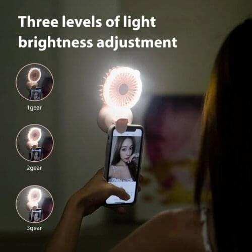 Portable Handheld Fill Light Simple Fan 3 Modes USB Charging Clamp Night Light Selfie Light Mini Fan Clip Mobile Phone Live Lamp