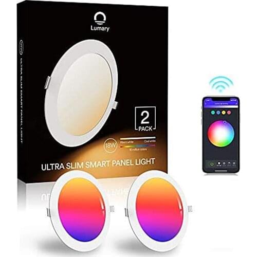 Lumary 18W RGBWW Ceiling Panel Light WiFi LED Recessed Downlight Smart Lighting 16 Millions Color 2700K-6500K for Alexa Google