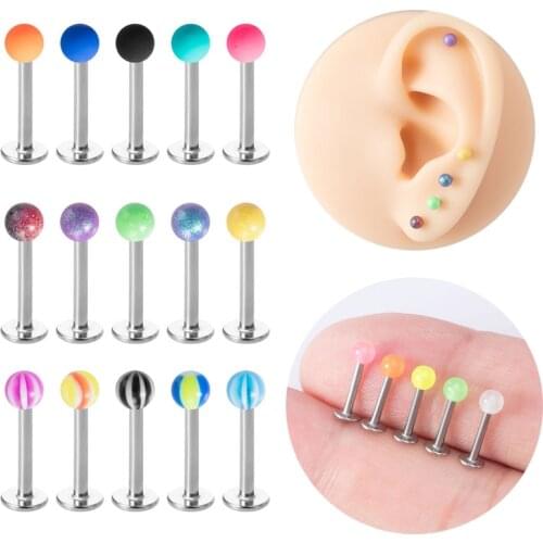 5pcs/lot Labret Lip Ring Stud Earring Piercing Bar Surgical Steel Ear Cartilage Lobe Tragus Helix Monroe Screw Body Jewelry 16G