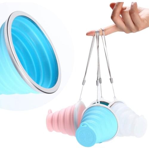Student Silicone Collapsible Travel Cup Outdoor Portable Folding Camping Cups With Lids Lanyard Expandable Drinking Copa Free
