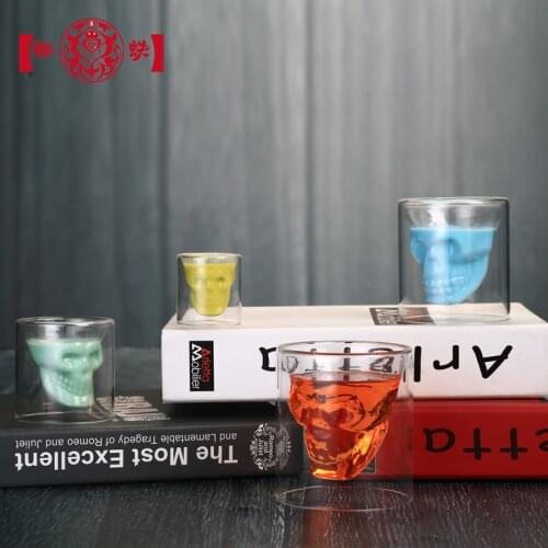 Skull Head Shape Shot Glass Cup 25 75 150 250ml Crystal Whisky Vodka Coffee Cups Gift Bottle Bar Supplies Beer Wine Glass Mugs