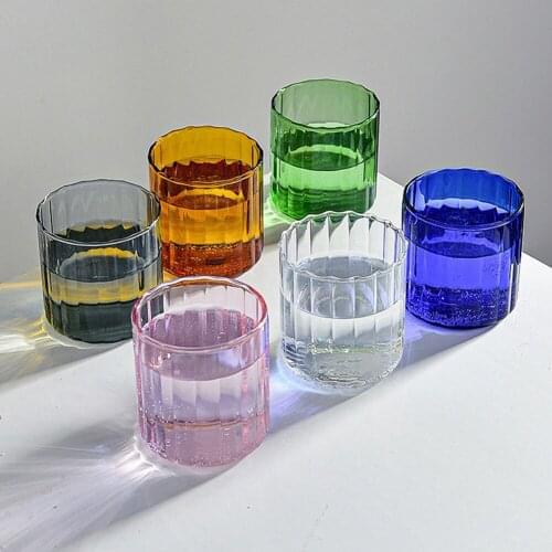 Japanese Style Multi Color Glass Cup Vertical Striped Beer Coffee Glass Mug Transparent Juice Milk Water Glass Cup Creative Gift