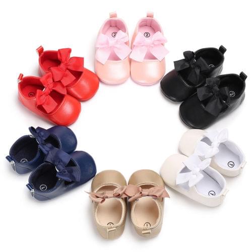 2021 Brand New Toddler Infant Newborn Baby Girls Sneakers Bow Non-slip Crib Bow Shoes Soft Sole Party Prewalkers PU Shoes 0-18M