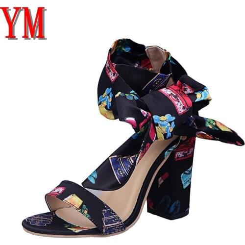 Party Silk High Heel Style Ribbon Sandals Vintage Black Sexy Fashion Ankle Strap Pumps Bow-knot Casual Shoes Woman Shoes 35-43