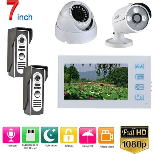7 inch Wired Video Door Phone Record Doorbell Intercom System with AHD 1080P Camera White Video Intercom System Kit