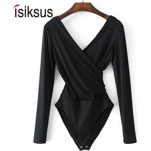 Isiksus Black Summer Sexy Bodysuit Women Long Sleeve Backless White V Neck Short Jumpsuits Open Crotch Bodysuit For Women JS027
