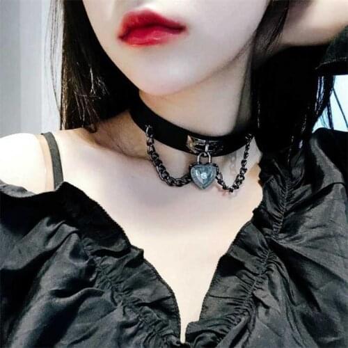 Vintage Gothic Punk Heart Lock Choker Necklaces For Women Teens Girls Retro Punk Hip Hop Leather Neckalce Fashion Jewelry Gifts