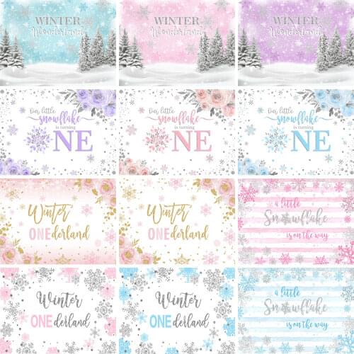 Winter Onederland Backdrop Newborn Baby First 1st Christmas Birthday Snowflake Flowers Background Pink Silver Party Decor Photo