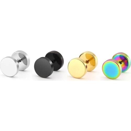 1 Piece 8mm New Simple Punk Round Cake Stainless Steel fashion Stud Earring for Women & Men Helix Ear Piercings Fashion Jewelry