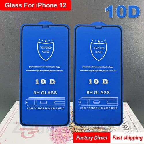 10pcs 10D Glass Screen Protector For iPhone 12 11 Pro Max XS X 8 7 6S Plus SE2 Full Coverage Cover Tempered Glass Film On 12 Pro