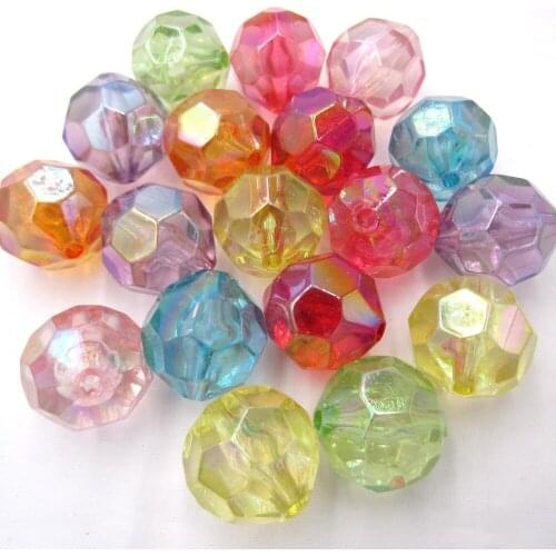 120PCS AB Effect Mix Color 20MM Transparent Round Bicone Hexagon Beads Accessories Chunky Beads For Kids Necklace Jewelry Making