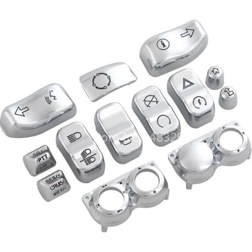 13 Pcs Chrome Hand Control Switch Housing Button Caps Kit Fit For Harley FLHT FLHX 2014-2017