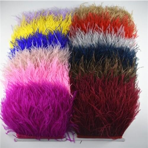 5Meters 10-15CM Real Colored Ostrich Feathers on Tape Trims Fringe for Skirt/Dress Ribbon Black White DIY Feathers for Clothes