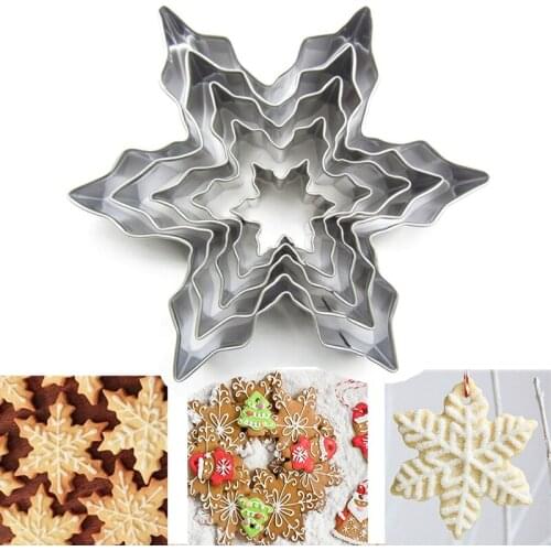5Pcs/set Snowflake Christmas Molds Cookie Cutters Cake Biscuit Moulds Diy Fondant Icing Chocolate Cake Mold Kitchen Baking Tools