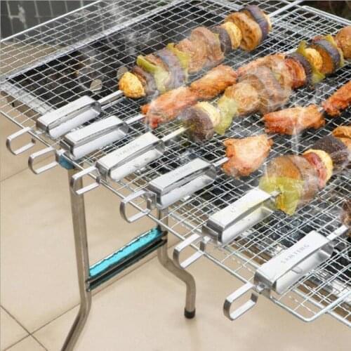 6PCS Reusable Stainless Steel BBQ Grill Tools Kebab Flat Skewers Barbecue Skewers BBQ Needle Stick Outdoor Camping Picnic