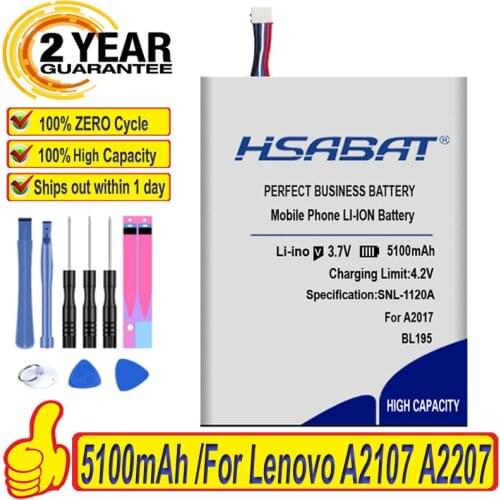 HSABAT 5100mAh Battery for Lenovo A2107 A2207 L12T1P31 BL195