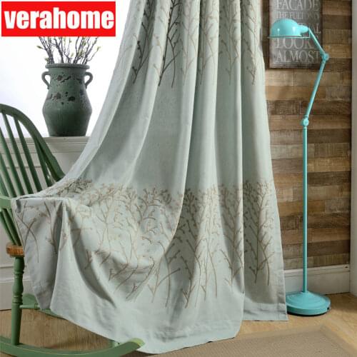 American curtain cotton linen embroidery curtain for living room bedroom Kitchen windows screen Drapes