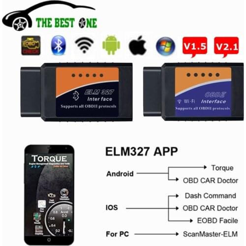 Bluetooth ELM327 V2.1 OBD2 Car Diagnostic Tool WIFI ELM 327 V1.5 Code Reader For IOS Android PC BT ELM327 V1.5 OBD II Scanner