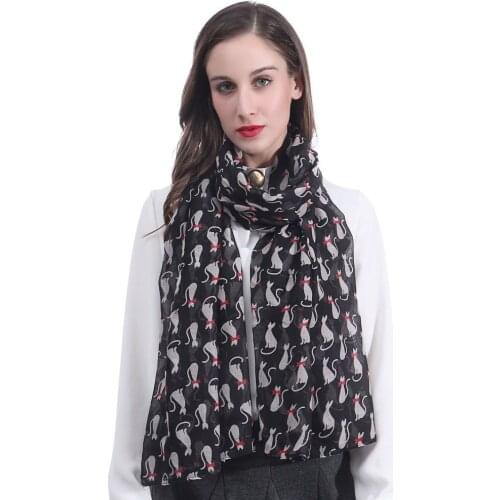 Cat with Bow Tie Printed Womens Large Scarf Shawl Wrap Gift Accessory Soft Lightweight for All Seasons