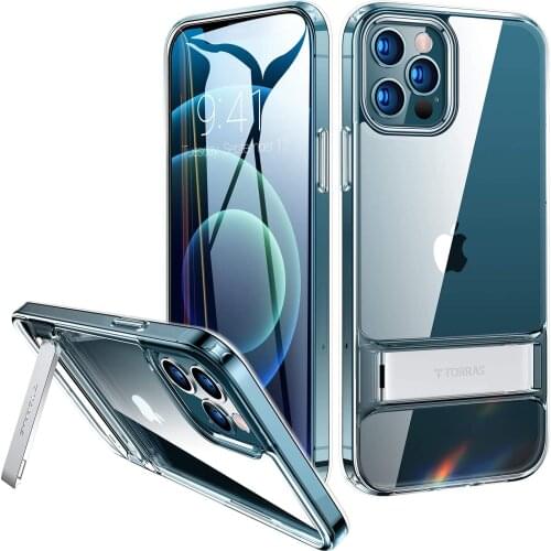 TORRAS Designed for iPhone 12 Pro Max Mini Case [Armor-Level Protection] with Adjustable Kickstand Slim Shockproof Clear Case
