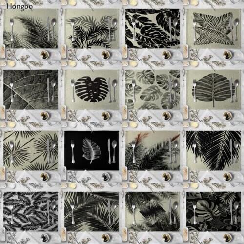 Black White Palm Leaf Placemat Cotton Linen Insulation Placemats Place Pad Dining Table Mats Home Kitchen Decoration 40*30cm