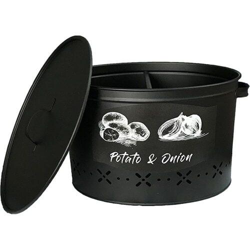Black Metal Compartment Potato Onion Container