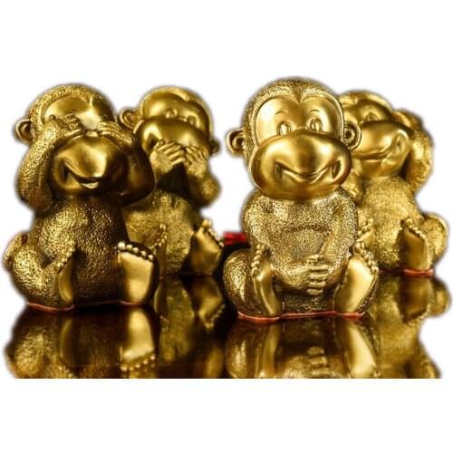 Pure Copper Monkey Sculpture Lucky Four Not Monkey Home Decorations Living Room 12 Zodiac Feng Shui Ornaments Metal Crafts