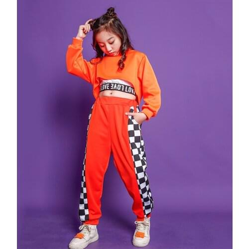 Kids Cool Hip Hop Clothing High Neck Sweatshirt Top Crop Running Casual Pants for Girls Jazz Dance Costumes Wear Dancing Clothes