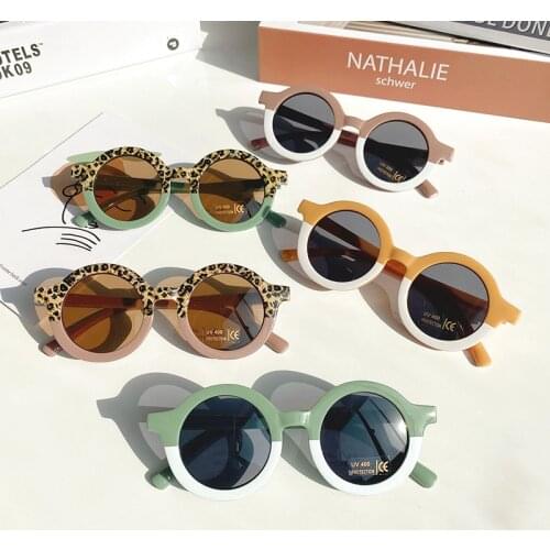 Kids Vintage Sunglasses UV Protection Classic Children Boy Girl Cute Leopard Double Color Cartoon Bear Shape Round Sunglasses