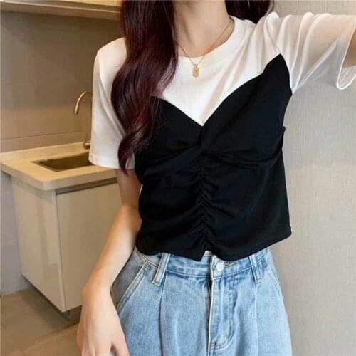 Patchwork T Shirt Women 2021 Cotton Steetwear Short Sleeve O Neck Harajuku Tee Shirt Femme Korean Ladies Tops Summer