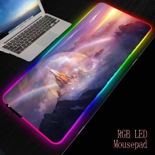 Mairuige Fantasy Rainbow Castle Gaming Computer Mousepad RGB Backlit Mause Pad Large Mousepad XXL for Desk Keyboard LED Mice Mat