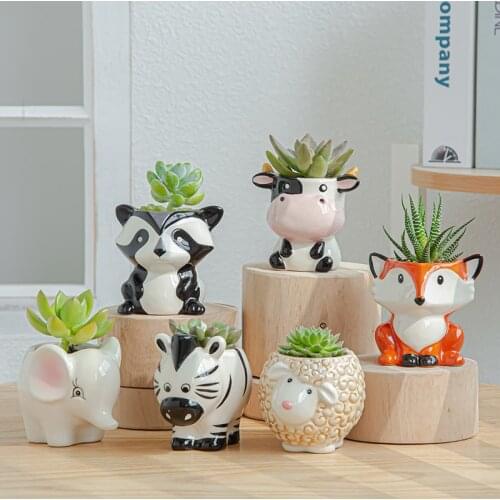 Animal Decoration Plant Pot Ceramic Cartoon Animal Mini Bonsai Pot Home Decor Succulents Decoration Accessories