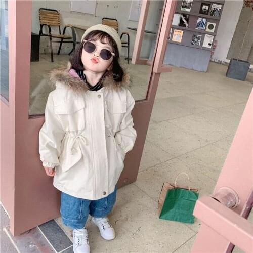 Winter Girls Parkers New Arrival Kids Hooded Thicken Warm Down Jacket Fashion Solid Pocket Zipper Cotton Coats For Girls 2-7 Y