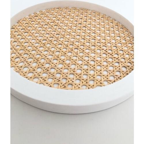 Loriens Home 100 Natural Rattan Hazeran Round White Tray 28 cm