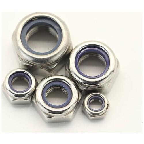 Nylon Lock Nut 304 Stainless Steel Hex Hexagon Locknut M2.5 M3 M4 M5 M6 M8 M10 Lock nut M20 M24 Nylon Nut DIN98