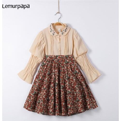 2021 Autumn Children Suit Girls Fashion Sets Ambroidered Flower Printing Child Casual Clothes Outfits Two-Piece Set