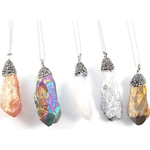 Natural Crystal Pendant Necklace Irregular Colorful Original Healing Crystal Stone Charms for Reiki Jewelry Making Gift