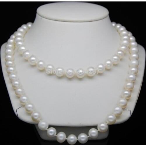 NEW Natural 9-10mm AAA+ white pearl necklaces 32" Long Sterling Silver Clasp