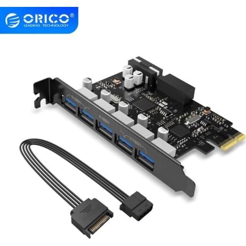 ORICO PVU3-5O2I USB3.0 PCI-E Expansion Card 5 Ports Hub Adapter External Controller Express Card with 4-pin Power Connector Cord