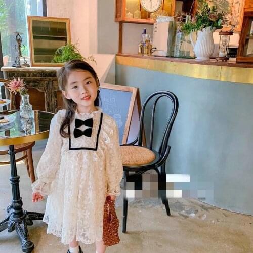 Girls Dress Embroidered Net Yarn Kids Dress with Bow Girls Princess Dress 2020 Autumn Spring Childrens Clothing Lace Baby Dress