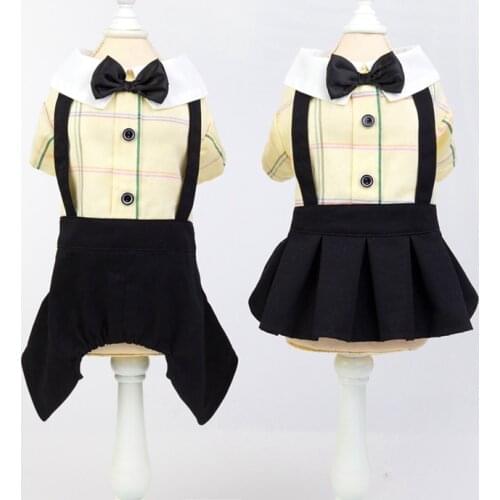 Pet Tutu Dress Dog Cat Spring Summer Stripes Rompers Clothes For Dog Boys Small Dog Girls Bowknot Dress Dog Couple Clothing L