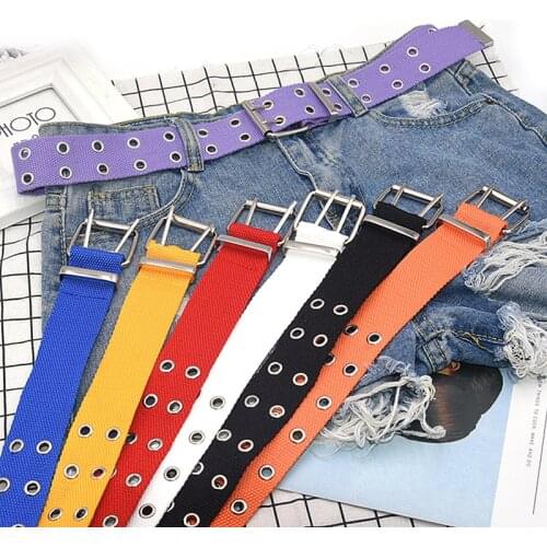 Double Grommet Hole Buckle Belt Wide Canvas Web Belt Female Male Waist Strap Belts for Women Men Jeans