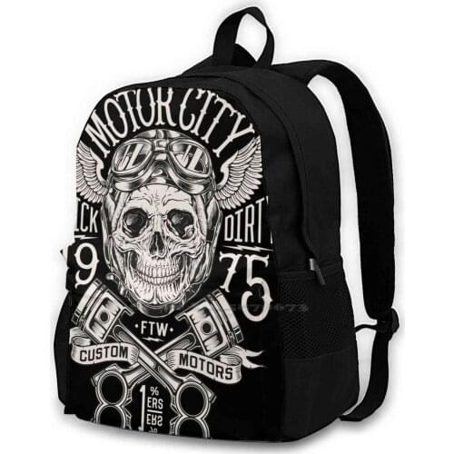 Motor City Biker Skull Backpacks For Men Women Teenagers Girls Bags Biker Skull Motor City Motorcycle Bike Motorbike Motorbiker
