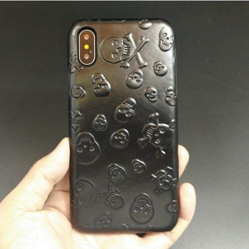 Solque Genuine Leather Case For iPhone X XS Max XR Cell Phone Luxury Leather Skull Thin Hard Cover for iPhone 7 8 6 Plus SE 5S 5